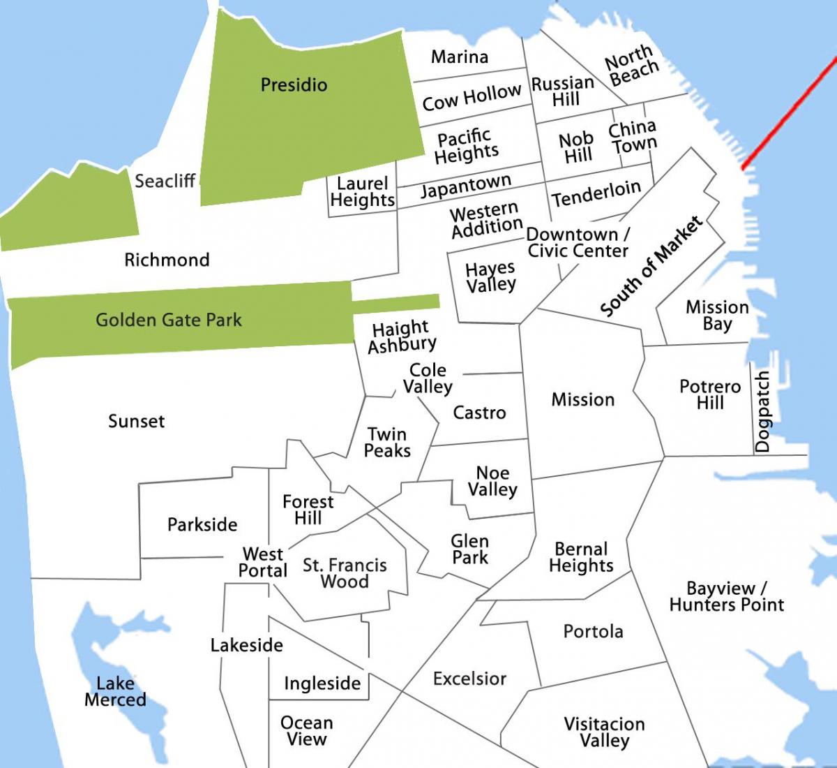Mapa bayview auzoan San Francisco 
