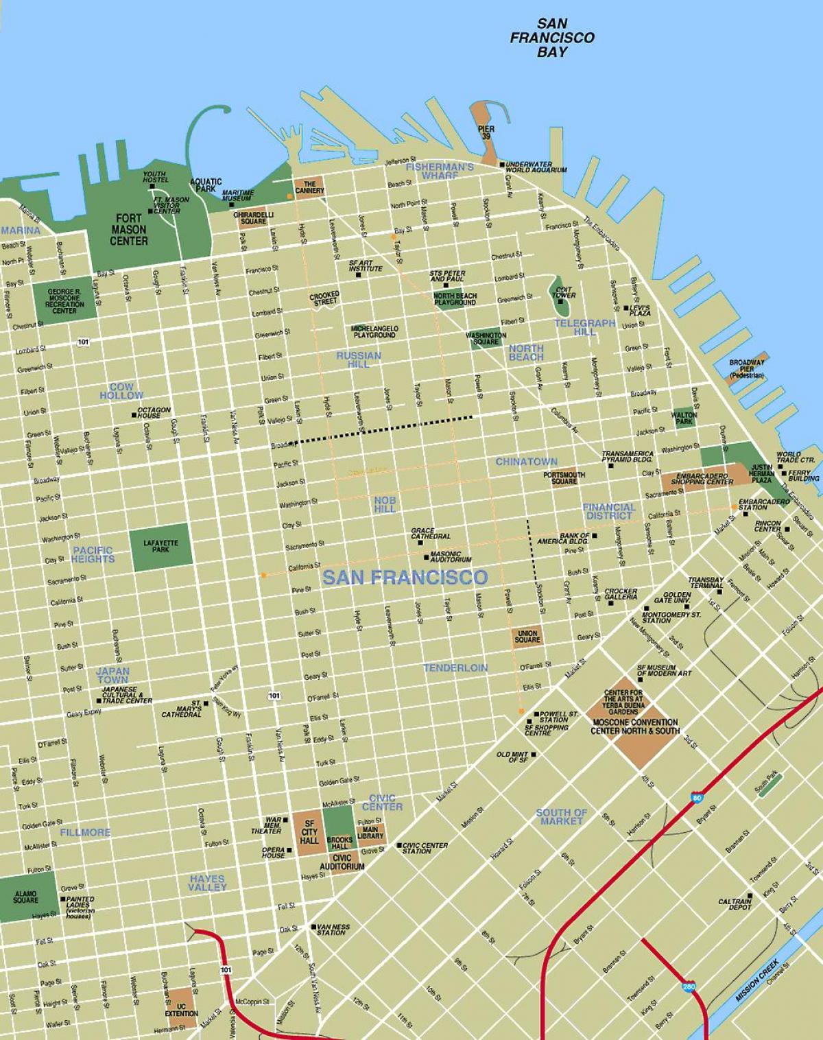 mapa hiriaren erdigunean San Francisco ca