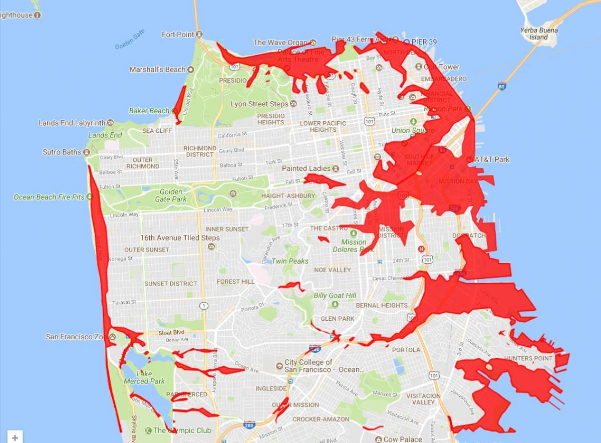 San Francisco arlo saihesteko mapa