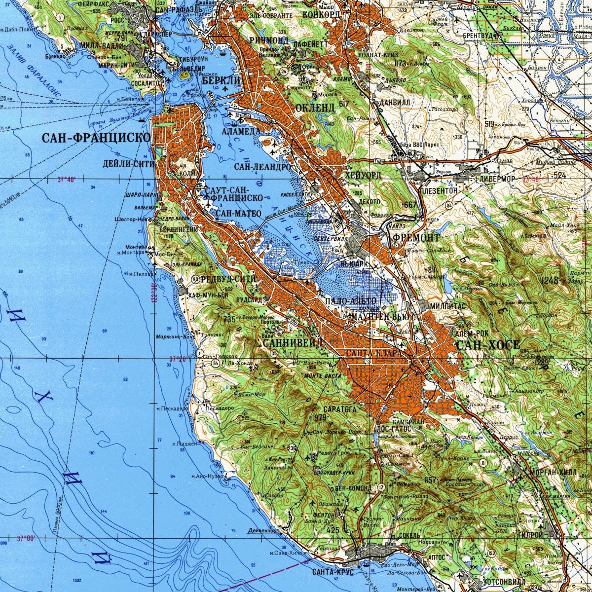San Francisco bay area topografikoak mapa