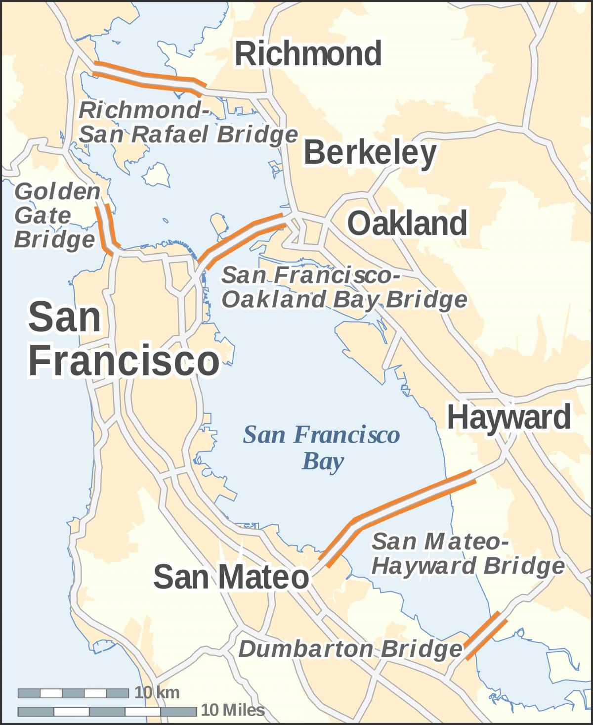 mapa San Frantziskoko golden gate zubia