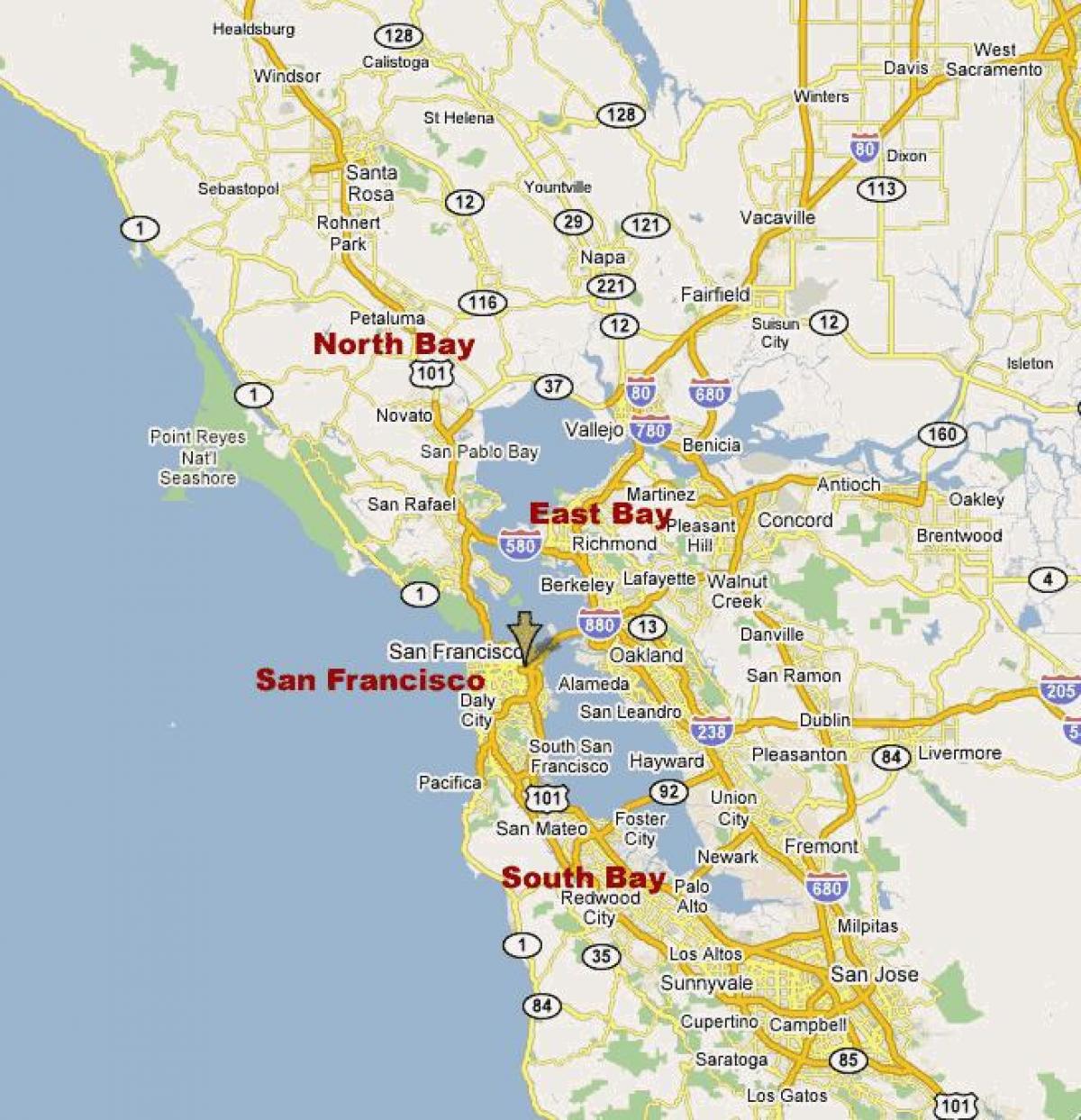 ipar kaliforniako bay area mapa
