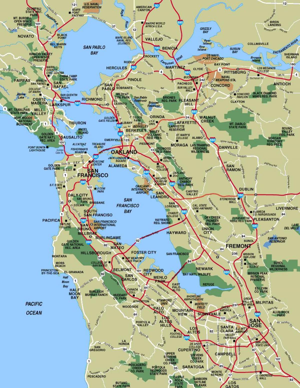Mapa handiagoa San Francisco inguruan