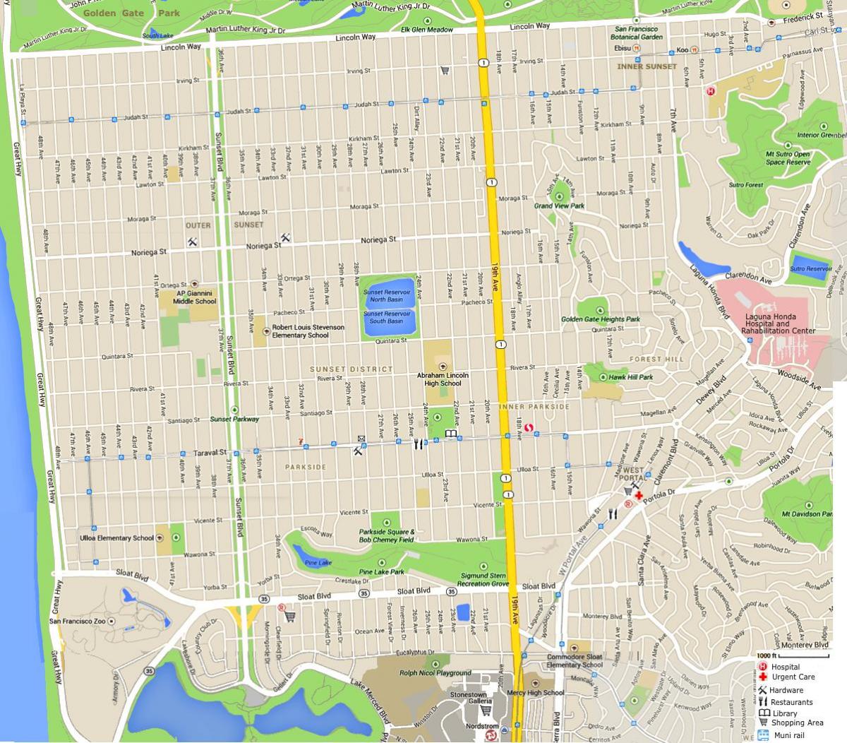 Mapa ilunabarra auzoan San Francisco