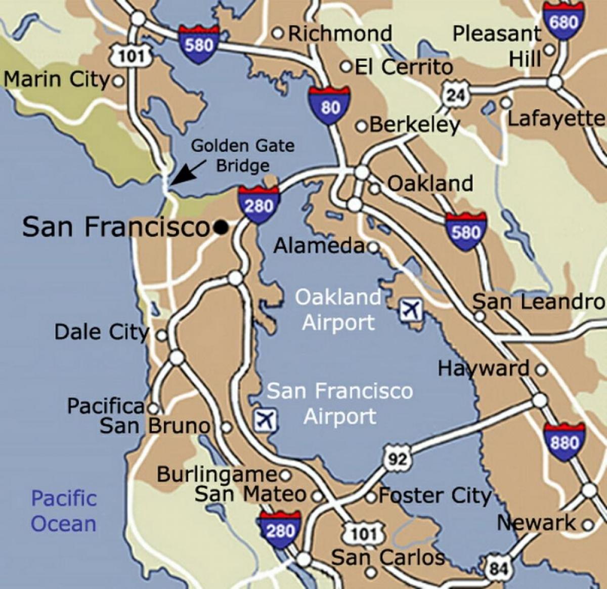 Mapa San Francisco aireportua eta inguruetan