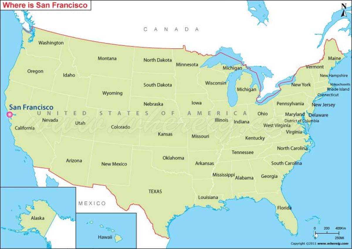 mapa San Francisco california, usa