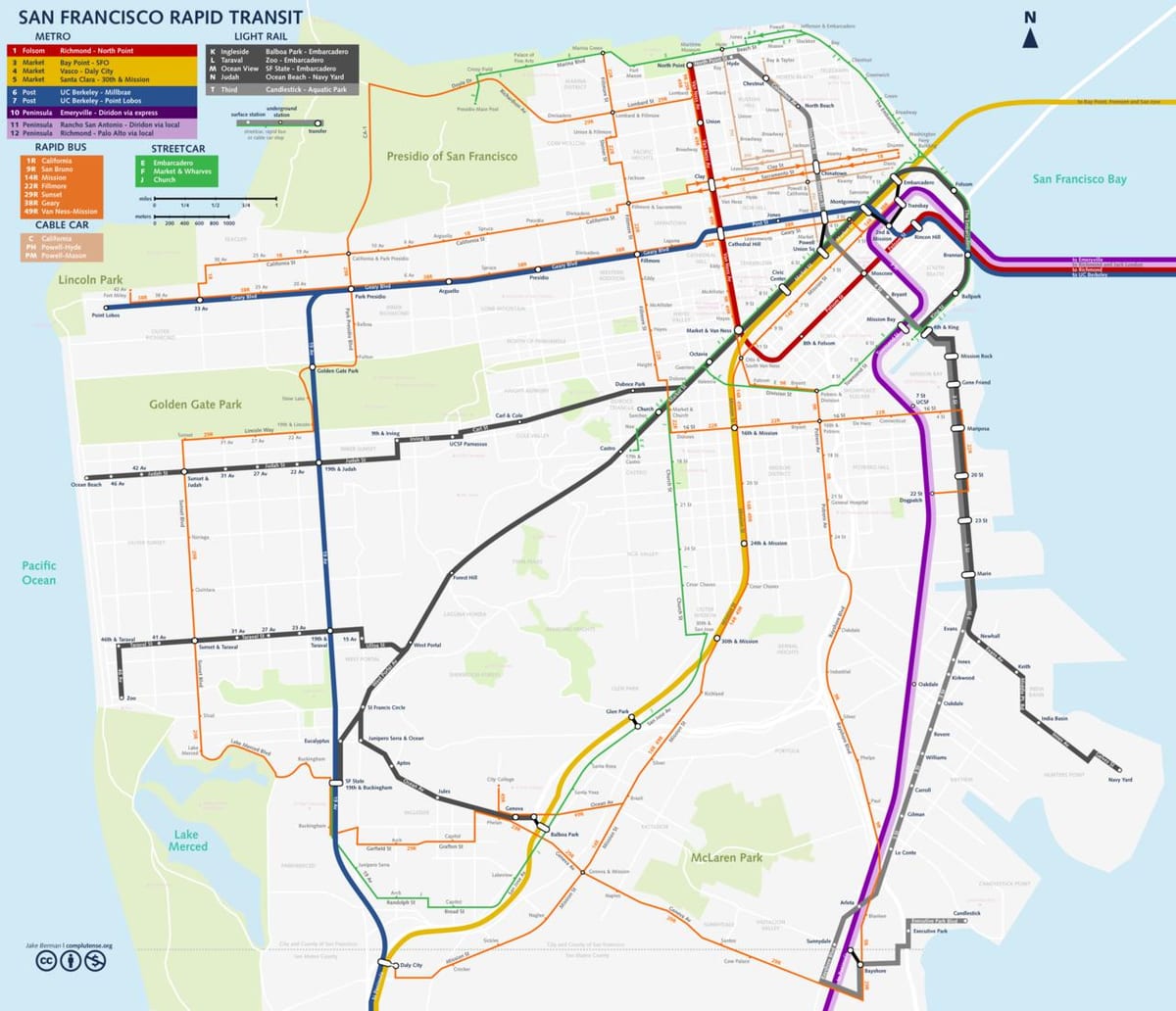 San Fran garraio publikoaren mapa