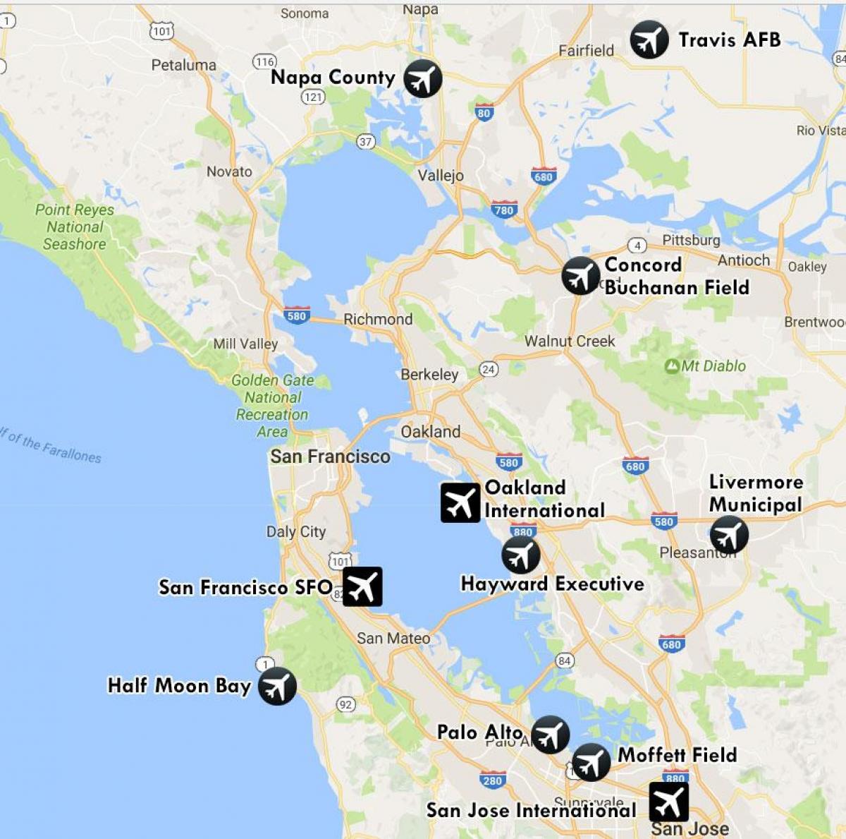 aireportuak gertu San Francisco mapa