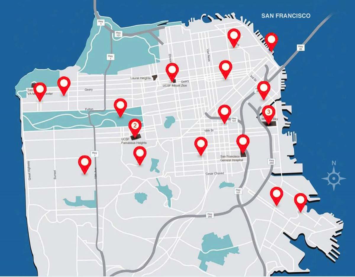 Mapa San Francisco ospitaleak