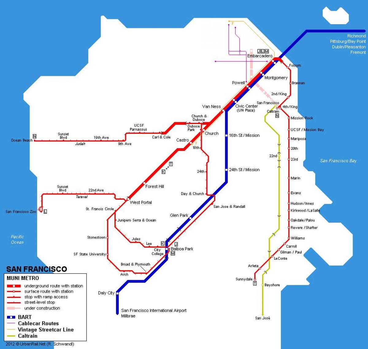 Mapa San Francisco tren geltokia