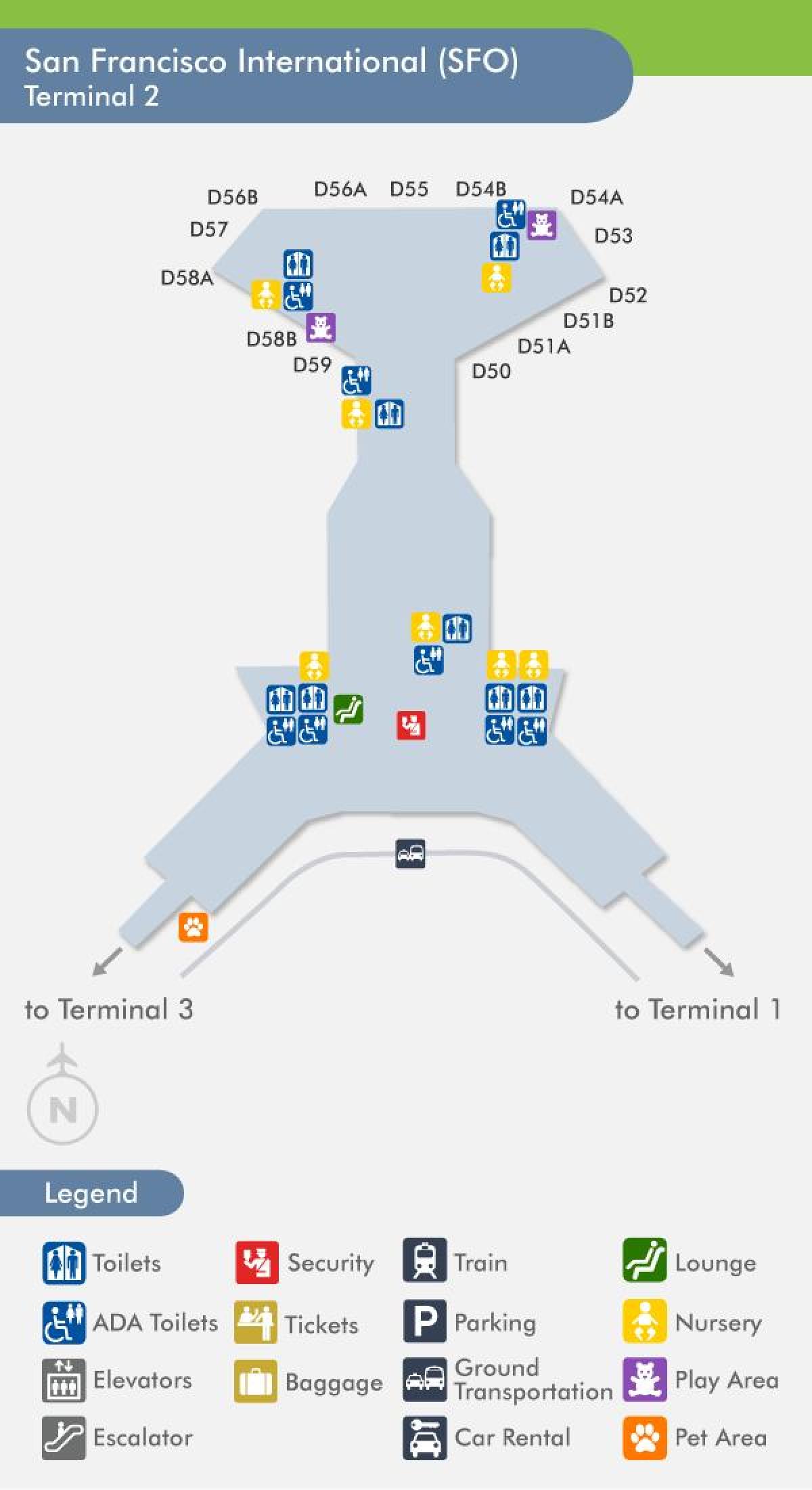 San Francisco aireportuko terminal 2 mapa
