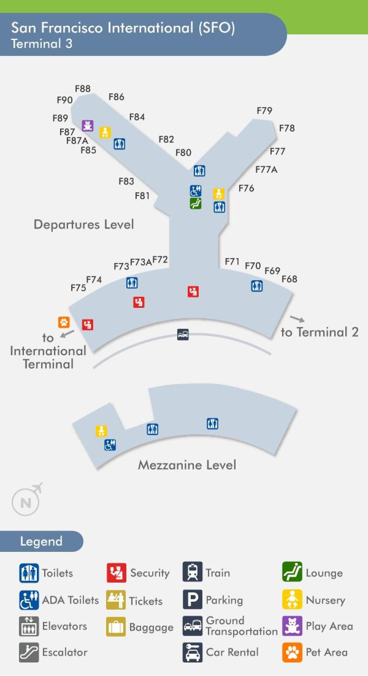 Aireportua SFO mapa terminal 3