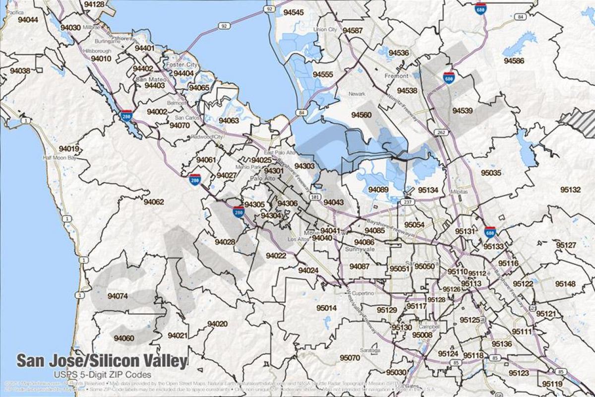 Mapa silicon valley zip code