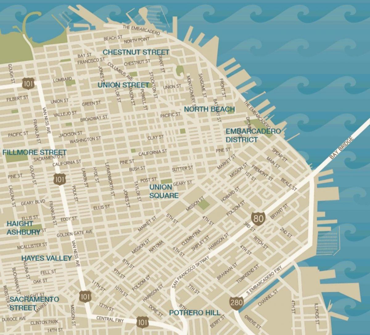 mapa hiriaren erdigunean San Francisco union square